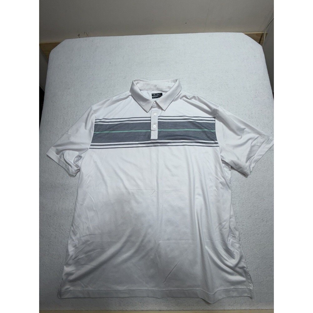 Ben Hogan Performance Golf Polo Men's 2XL White Gray Mint Stripe Shirt
